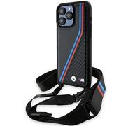 Custodia rigida BMW per iPhone 15 Pro, colore nero carbonio.