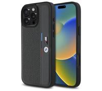 Custodia rigida BMW per iPhone 16 Pro Max, colore antracite tricolore.