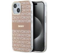 Custodia rigida DKNY IML Mono & Stripe MagSafe rosa per iPhone 15
