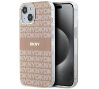 Custodia rigida DKNY per iPhone 14 con MagSafe, colore rosa.