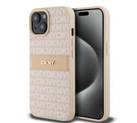 Custodia rigida DKNY per iPhone 15 Plus con monostriscia e logo rosa