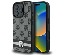 Custodia rigida DKNY per iPhone 16 Pro con motivo a scacchi, nera