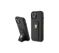 Custodia rigida Ferrari con supporto e logo in metallo per iPhone 15 6.1" Nero - FEHCP15SGSPSIK