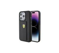 Custodia rigida Ferrari con supporto e logo in metallo per iPhone 15 Pro Max 6,7" Nero - FEHCP15XGSPSIK