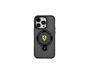 Custodia rigida Ferrari per iPhone 15 6.1" con MagSafe e supporto ad anello, nera - FEHMP15SUSCAK