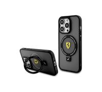 Custodia rigida Ferrari per iPhone 15 Pro 6.1" con MagSafe e supporto ad anello, nera - FEHMP15LUSCAK