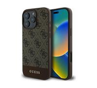CG MOBILE Guess Custodia rigida in pelle PU 4G con striscia inferiore per iPhone 16 Pro - Marrone