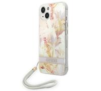 Custodia rigida Guess con cinturino a fiori viola per iPhone 14 Plus