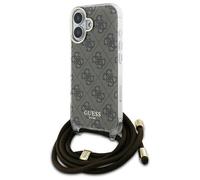 Custodia rigida Guess con cordino e stampa 4G per iPhone 16, colore marrone.