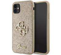 Custodia rigida Guess per iPhone 11 con scritta glitterata color oro