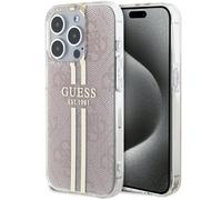 Custodia rigida Guess per iPhone 15 Pro con cinturino IML oro e rosa