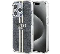 Custodia rigida Guess per iPhone 15 Pro con strisce dorate IML e dettagli neri