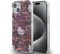 Custodia rigida Hello Kitty per iPhone 15, colore rosa graffiti, marca IML.