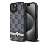 Custodia rigida in pelle a quadri nera DKNY per iPhone 15