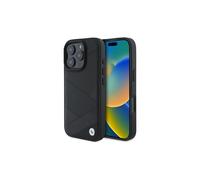 Custodia rigida in pelle BMW con motivo a linee incrociate per iPhone 16 Pro Max.