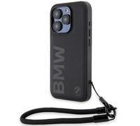 Custodia rigida in pelle BMW per iPhone 15 Pro Max, colore nero.