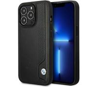 Custodia rigida in pelle nera BMW per iPhone 14 Pro