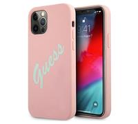 Custodia rigida in silicone Guess per iPhone 12 Pro Max, colore rosa vintage.