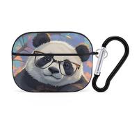 Custodia rigida per Airpod Pro con clip di blocco sicura, panda con occhiali, custodia protettiva compatibile con Airpod Pro di 2a/1a generazione, custodia per donne e uomini, LED frontale visibile