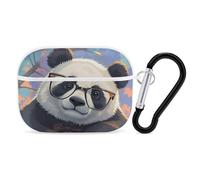 Custodia rigida per Airpod Pro con clip di blocco sicura, panda con occhiali, custodia protettiva compatibile con Airpod Pro di 2a/1a generazione, custodia per donne e uomini, LED frontale visibile