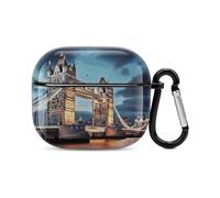 Custodia rigida per auricolari Bluetooth Tower Bridge a Londra, protezione integrale antiurto, supporto ricarica wireless con portachiavi, regalo personalizzato per AirPods 3