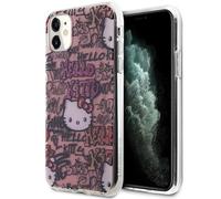 Custodia rigida per iPhone 11 Hello Kitty rosa graffiti