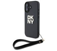 Custodia rigida per iPhone 16 DKNY con cinturino da polso, colore nero