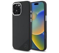 Custodia rigida per iPhone 16 Pro Mercedes con logo MagSafe, colore nero.