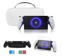 Custodia rigida per Playstation Portal Remote Player - Borsa protettiva per accessori PS5 come cuffie,con cover in silicone,2 pellicole vetro temperato e 4 grip joystick (Bianco)