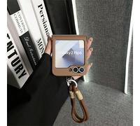 Custodia rigida per telefono marrone minimalista di lusso con cinturino da polso staccabile, compatibile con Samsung Galaxy Z Flip 5/6/Z Flip6/ZFlip 5/Zflip6/Zflip5/Flip4/Flip3 Back Cover Galaxy Z Fli