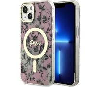 Custodia rigida rosa Guess Flower MagSafe per iPhone 14
