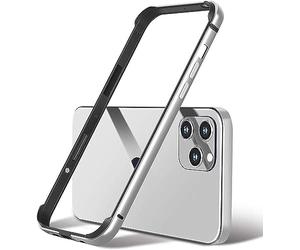Custodia rigida sottile in alluminio con struttura in metallo per iPhone15/MAX, armatura con struttura in metallo con paraurti interno morbido, protezione bordo rialzato argento