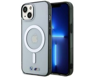 Custodia rigida trasparente BMW con anello MagSafe argento per iPhone 14