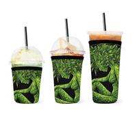 Custodia riutilizzabile per tazza ghiacciata isolata, a forma di foglia di erba verde, per bevande fredde, per caffè freddo.