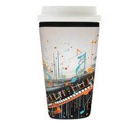 Custodia riutilizzabile per tazze di caffè ghiacciato, isolante, in neoprene, per bevande fredde, note musicali astratte, supporto per bevande, adatto a tazze da 760 a 793,8 g