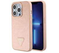 Custodia rosa Guess Croco Triangle Metal Logo per iPhone 15 Pro Max