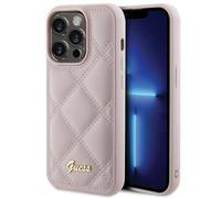 Custodia rosa Guess trapuntata con logo in metallo per iPhone 15 Pro