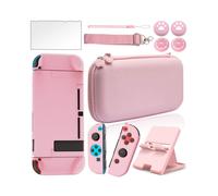 Custodia rosa per Nintendo Switch - Pacchetto accessori rosa con cover protettiva rigida, pellicola protettiva in vetro, supporto regolabile, cappucci