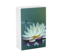 Custodia Sigaretta Portatile Impermeabile Scatola Sigaretta Plastica Dimensione Normale Tasca Scatola Sigaretta Holder Libellula con Ninfea Flip Custodia Aperta per Uomini Donne