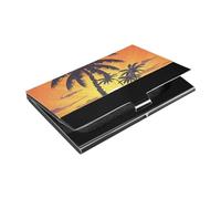 Custodia sottile per biglietti da visita con sagome di palme al tramonto, con custodia in pelle e acciaio inox per proteggere le tue carte