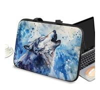 Custodia sottile per laptop da 15 pollici, con manico e cerniera, custodia per tablet e laptop, borsa portatile per uomini e donne, lupo acquerello