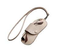Custodia sottile per occhiali - Custodia morbida per occhiali - Ultra Sottile PU Occhiali da vista Pouch con cinturino da polso e clip a bottone per ragazze, Beige, Refer to description