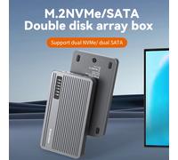 Custodia SSD Blueendless a 2 alloggiamenti RAID M.2 SATA M.2 NVME, custodia SSD RAID NVMe a doppia alloggiamento in alluminio con supporto modalità RAID0/1/PM massima da 16 TB DB280A EU plug