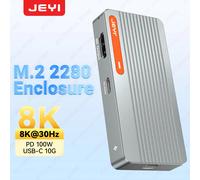 Custodia SSD JEYI M.2 NVMe 2280, custodia in alluminio con USB3.2 10 Gbps, ricarica rapida da 100 W e uscita video 8K/4K tramite HDTV/DP.