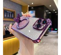 Custodia telefonica trasparente elettroplaccata con airbag antiurto e supporto a farfalla, compatibile con 16/15/14/13/12/11/XS/XR/XSMAX/PLUS/X6A/X7B/X8B, Galaxy Note20/J7 2017/M30S/A34/A35/A53/A54/A5