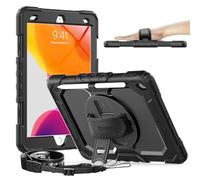Custodia Timecity per iPad 10.2 (iPad 9a / 8a / 7a Generazione 2021/2020/2019). Con Supporto Girevole a 360 Gradi, Cinturino da Polso [Portapenne/Proteggi Schermo] Tracolla. per iPad 10.2 - Nero