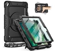 Custodia Timecity per iPad 9.7 (iPad Air 2 / iPad 6a / iPad 5a Generazione). Bambini Antiurto, con Supporto Girevole a 360 Gradi, Tracolla [Portapenne e Proteggi Schermo]. per iPad 9.7 - Nero