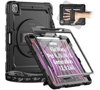 Custodia Timecity per iPad Pro da 12.9 pollici (5a/4a/ 3a Generazione, 2021/2020/2018). Bambini All'Aperto, Con Supporto Girevole a 360 Gradi, Cinturino da Polso, Tracolla Regolabile, Portamatite-Nero