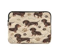 Custodia trapuntata beige con cane carino | Custodia per laptop resistente ai graffi con fodera antigraffio e guida alle misure del dispositivo, taglia M