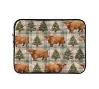 Custodia trapuntata per computer portatile da 13 pollici con motivo natalizio scozzese e mucca delle Highland